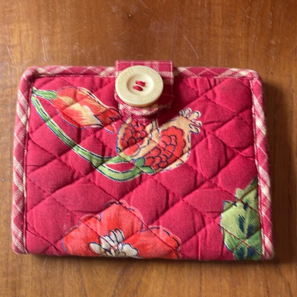 April Cornell-Silverstri Quilted Fabric Wallet-Red w/Tan/Green Floral & Plaid - Picture 1 of 6